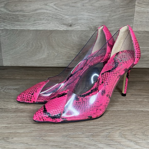 Vince Camuto Clear Neon Poised Python Snakeskin Heels, Pink, 5.5 - Picture 1 of 7